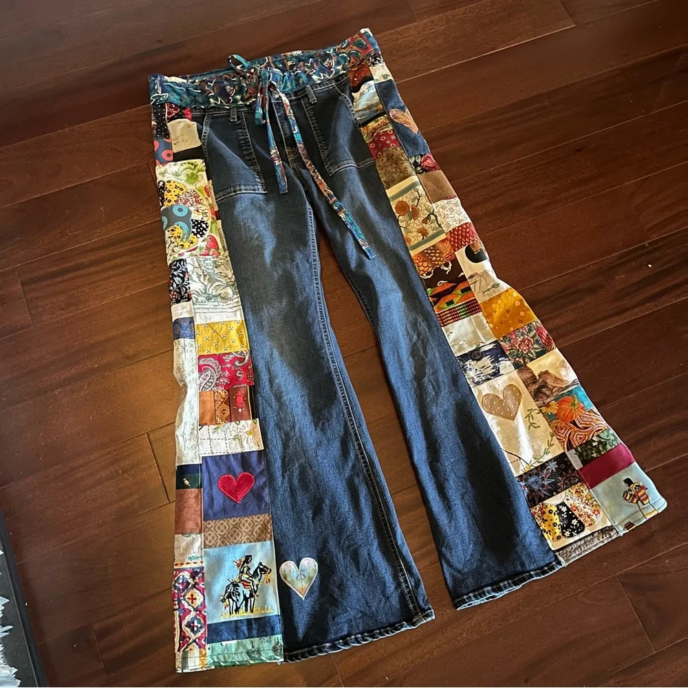 Harper jeans bellbottom patchwork phish llama donuts hippie shakedown patchpixie - Picture 2 of 11